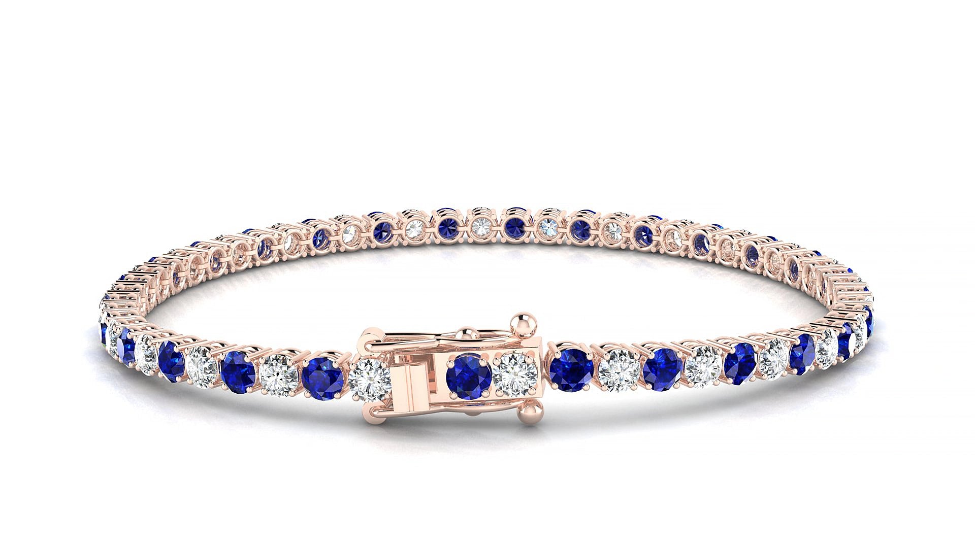 Capri 1-1 | 18k Rose Gold 3 mm Round Natural Sapphire & Diamond 15 cm Tennis Bracelet