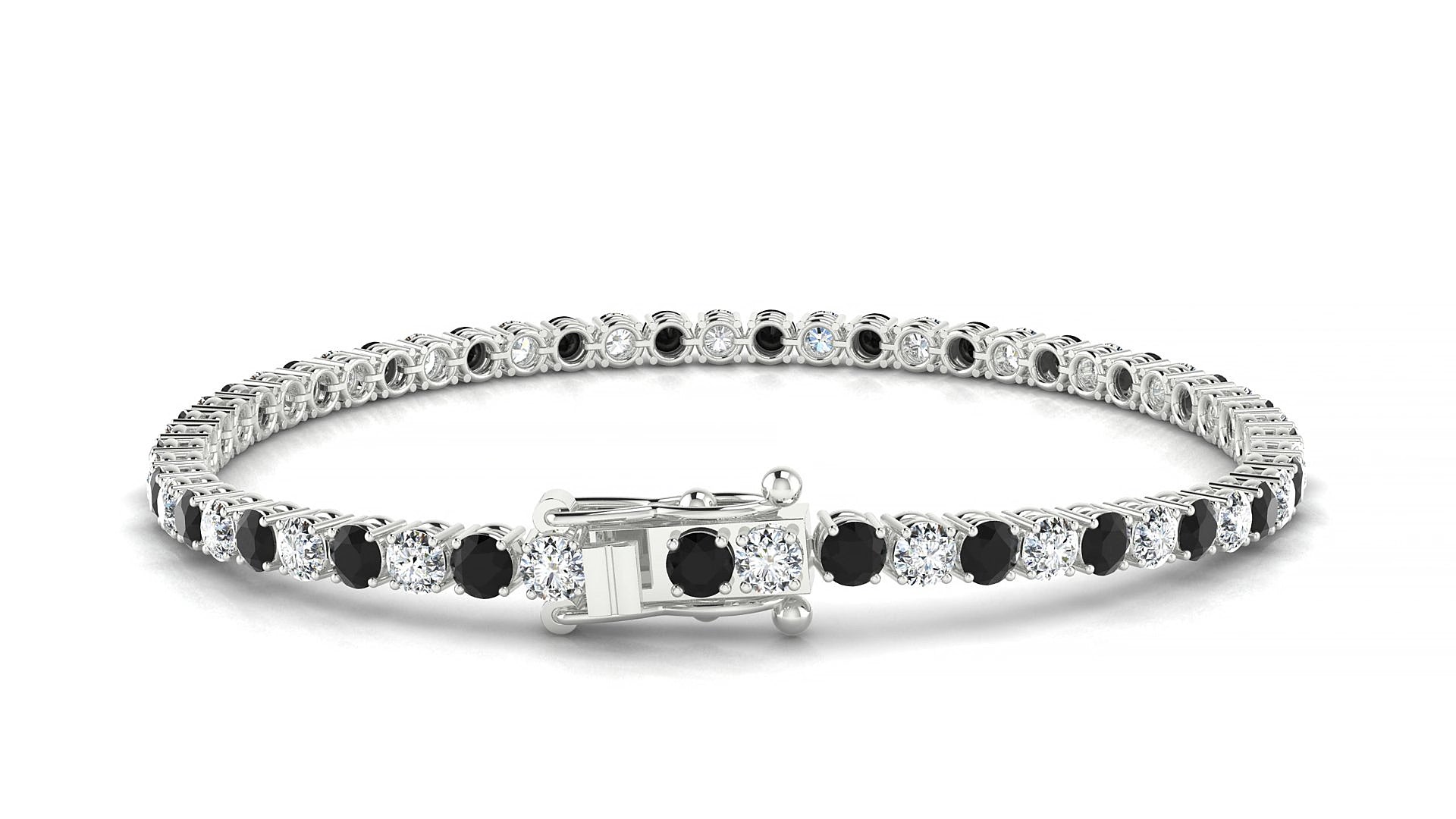 Capri 1-1 | 18k White Gold 3 mm Round Natural Black Diamond & Diamond 15 cm Tennis Bracelet