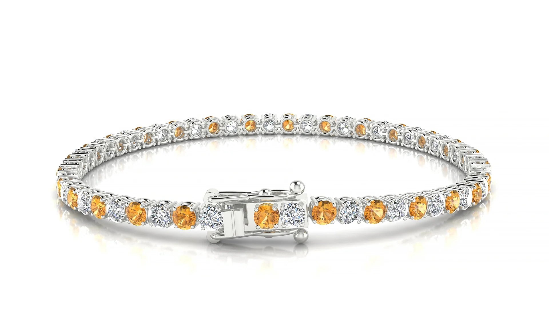 Capri 1-1 | 18k White Gold 3 mm Round Natural Citrine & Diamond Tennis Bracelet