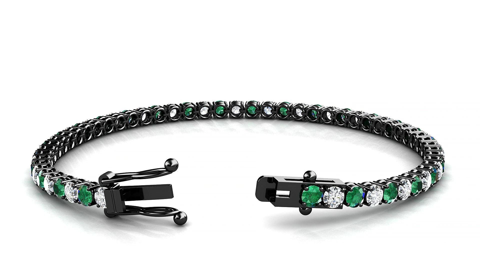 Capri 1-1 | 18k Black Gold 3 mm Round Natural Emerald & Diamond 18 cm Tennis Bracelet
