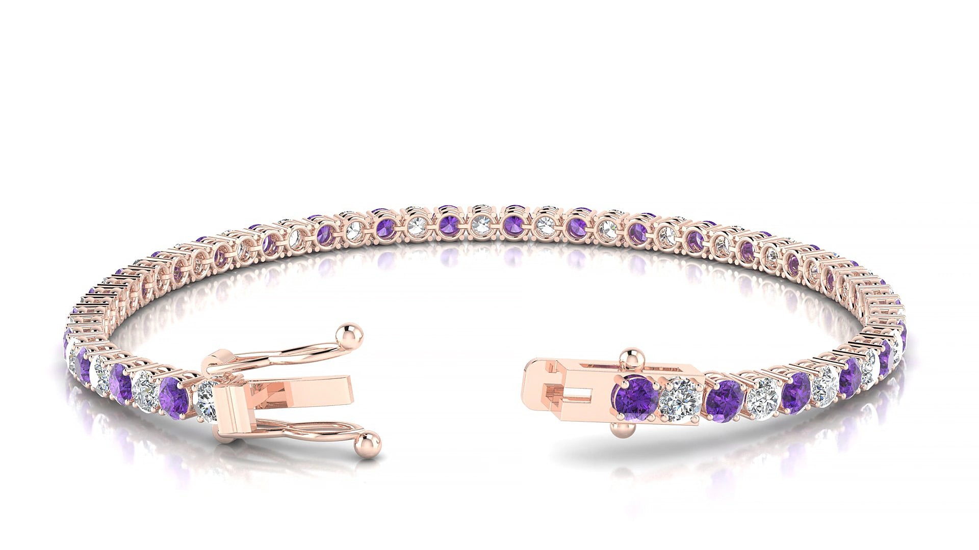 Capri 1-1 | 18k Rose Gold 3 mm Round Natural Amethyst & Diamond 15 cm Tennis Bracelet