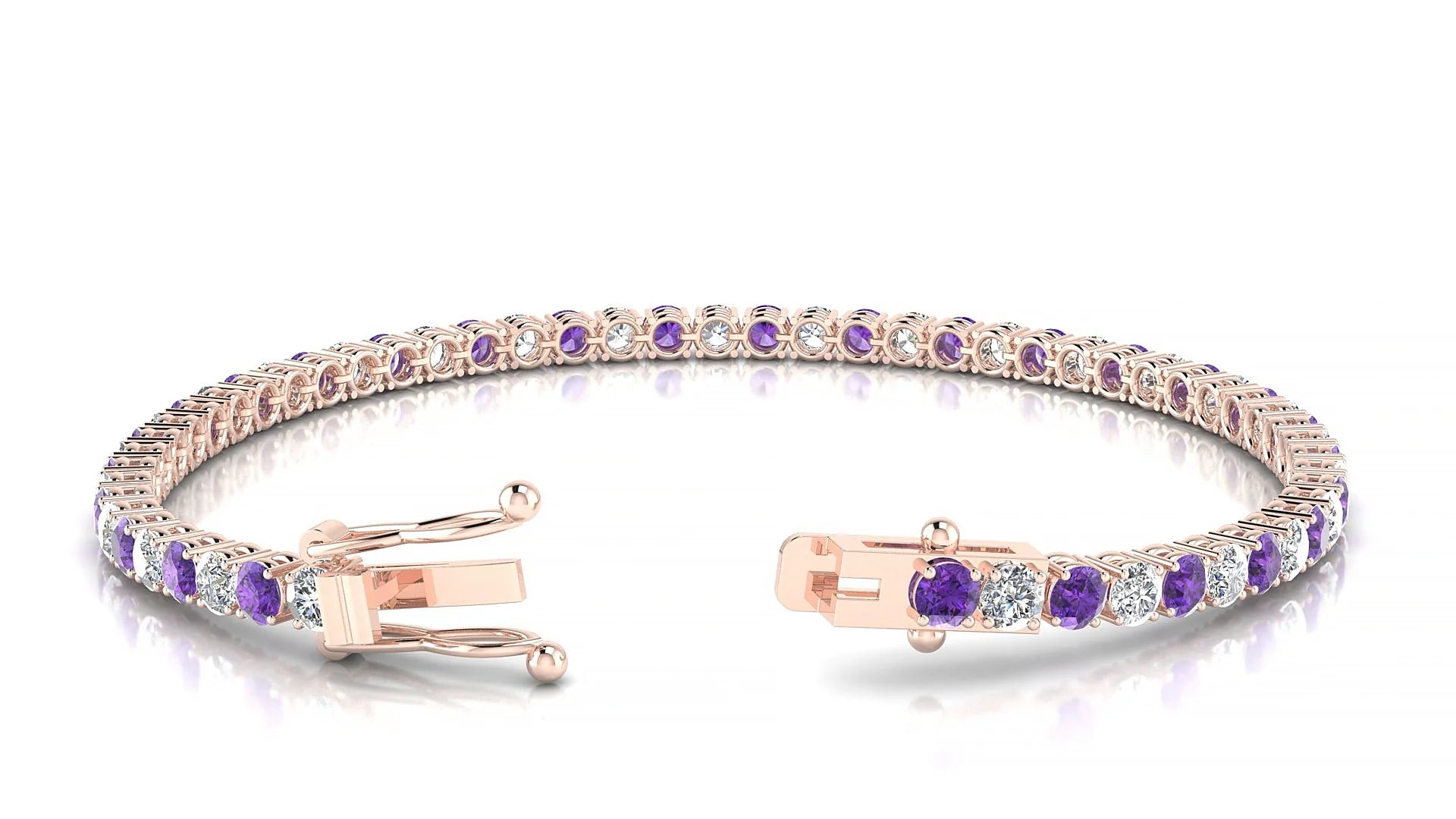 Capri 1-1 | 18k Rose Gold 3 mm Round Natural Amethyst & Diamond Tennis Bracelet