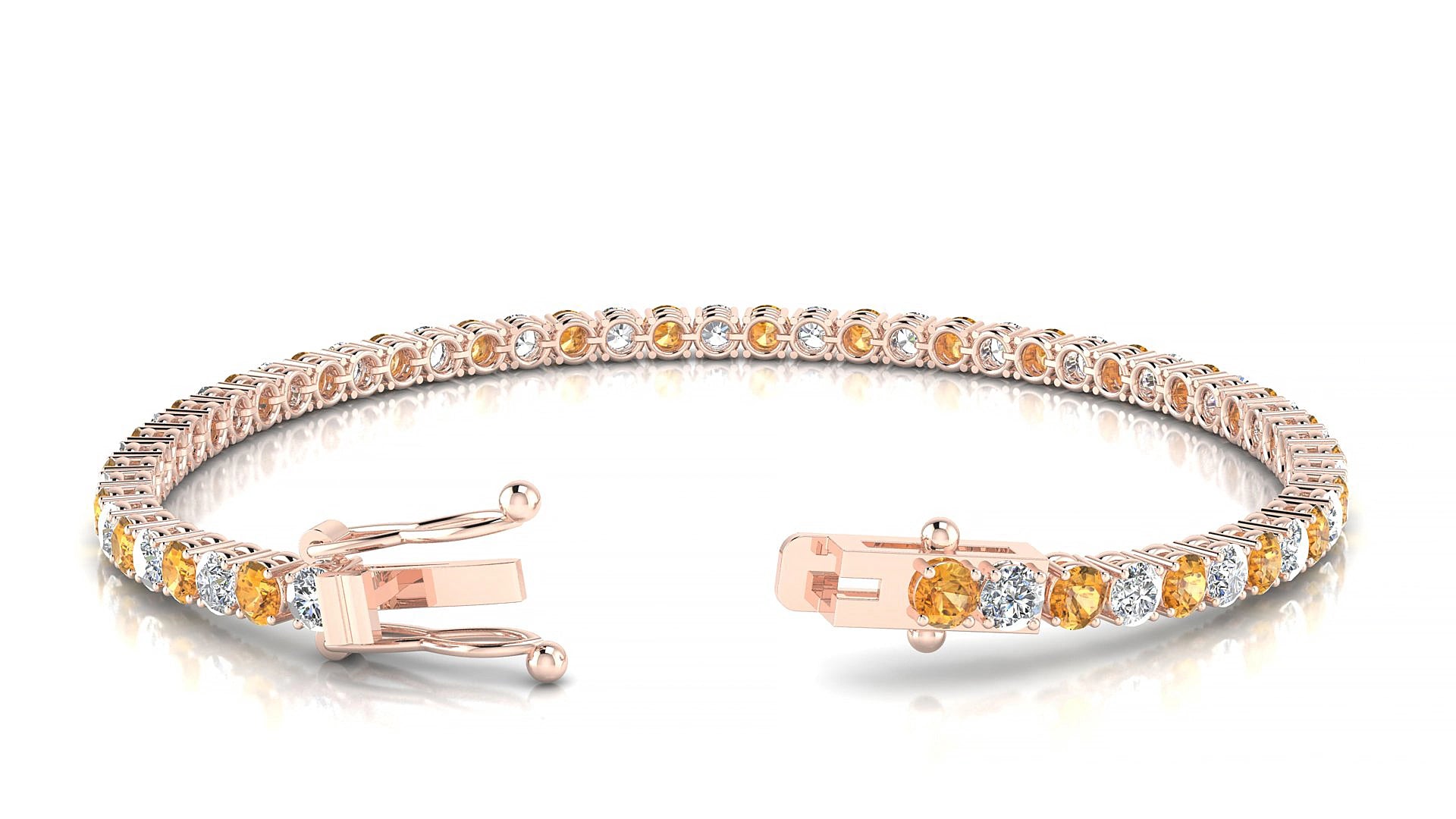 Capri 1-1 | 18k Rose Gold 3 mm Round Natural Citrine & Diamond 15 cm Tennis Bracelet