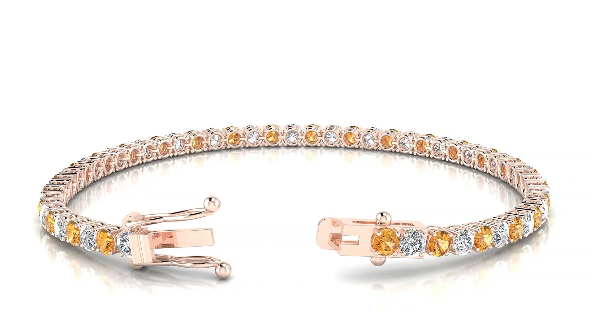 Capri 1-1 | 18k Rose Gold 3 mm Round Natural Citrine & Diamond Tennis Bracelet