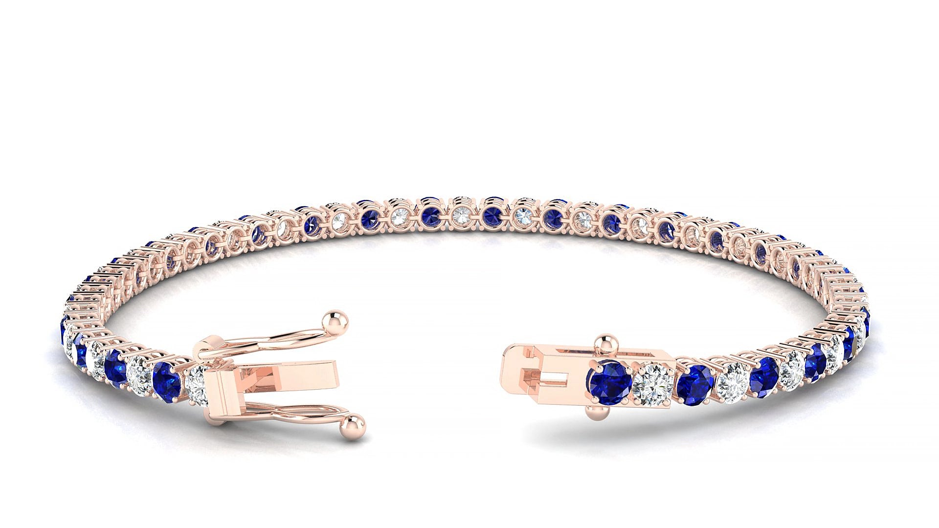 Capri 1-1 | 18k Rose Gold 3 mm Round Natural Sapphire & Diamond 15 cm Tennis Bracelet