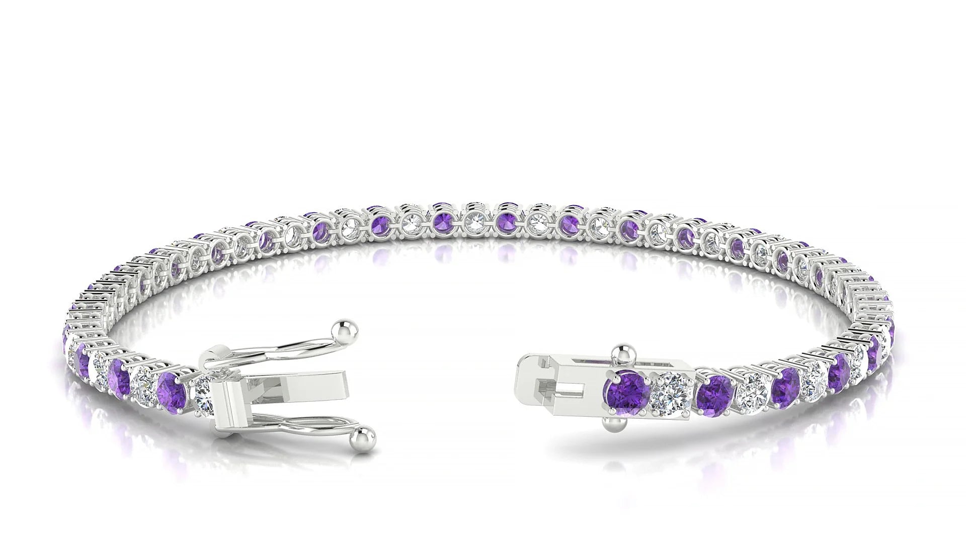 Capri 1-1 | 18k White Gold 3 mm Round Natural Amethyst & Diamond Tennis Bracelet