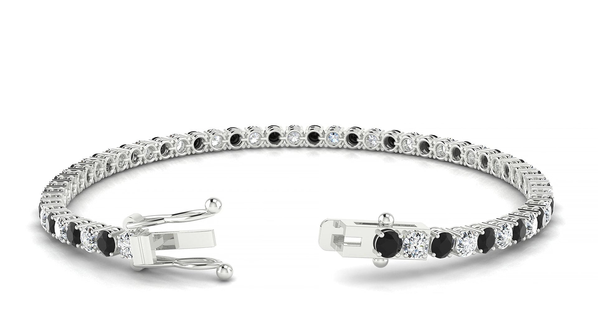 Capri 1-1 | 18k White Gold 3 mm Round Natural Black Diamond & Diamond 16 cm Tennis Bracelet