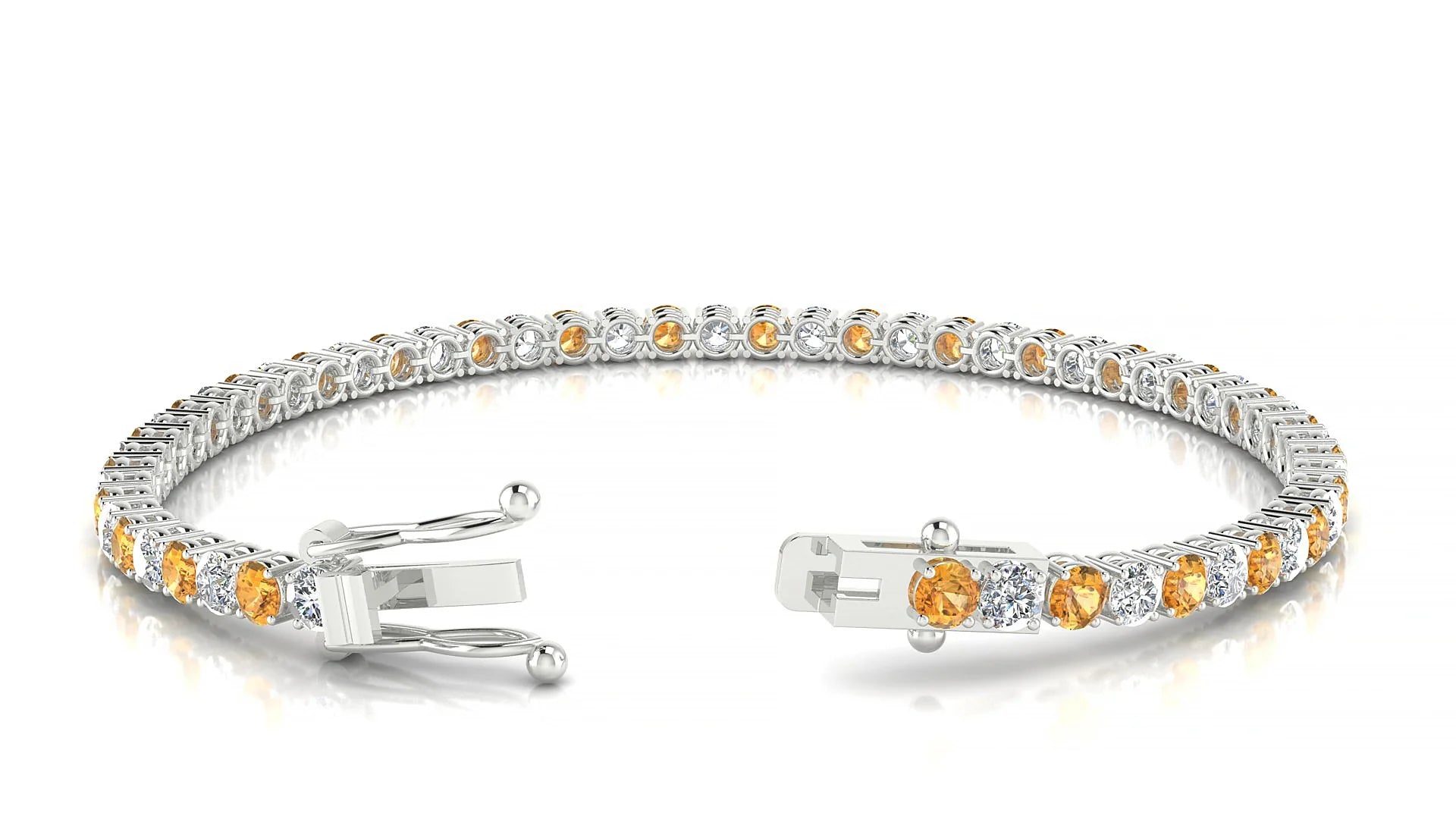 Capri 1-1 | 18k White Gold 3 mm Round Natural Citrine & Diamond Tennis Bracelet
