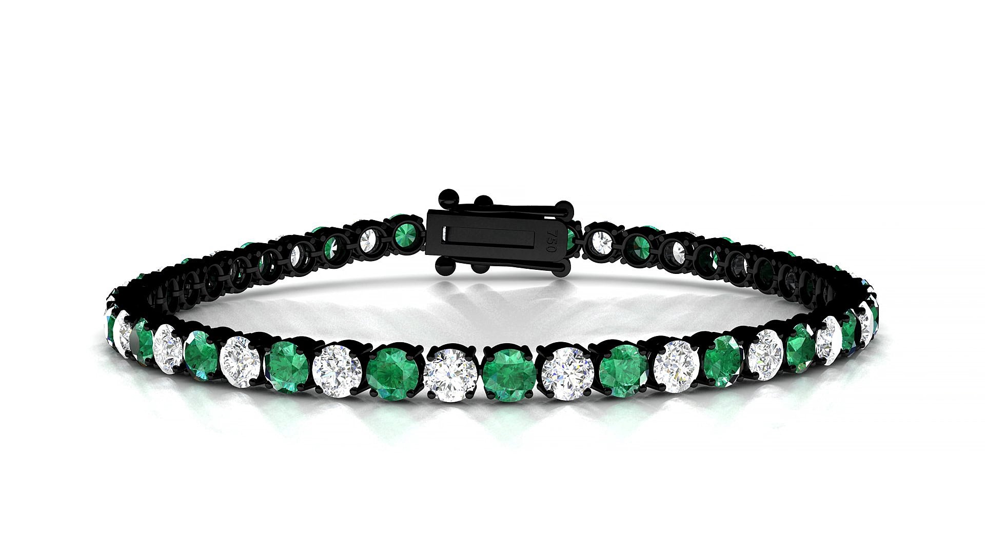 Capri 1-1 | 18k Black Gold 3.4 mm Round Natural Emerald & Diamond 18 cm Tennis Bracelet