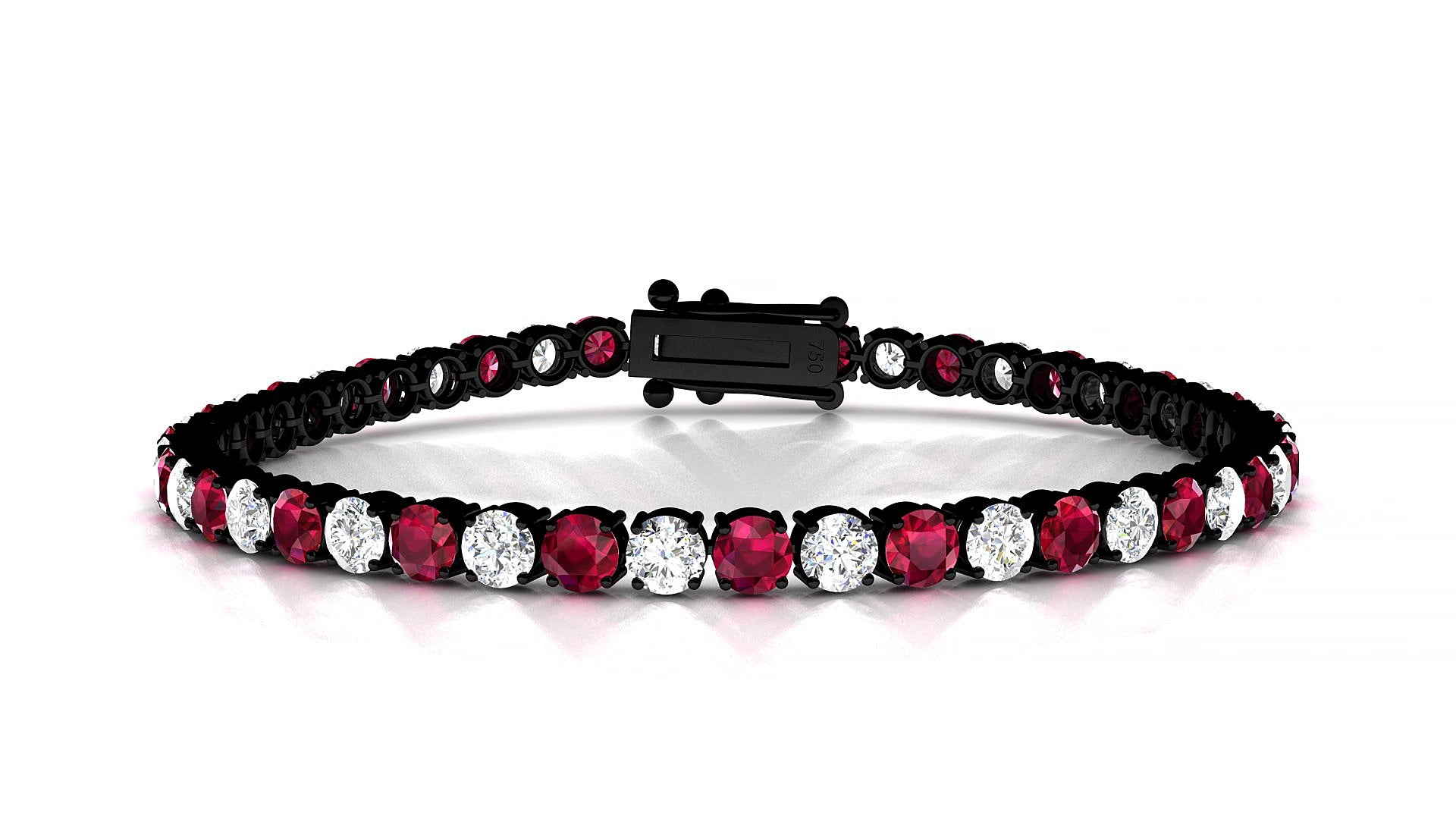 Capri 1-1 | 18k Black Gold 3.4 mm Round Natural Ruby & Diamond 15 cm Tennis Bracelet
