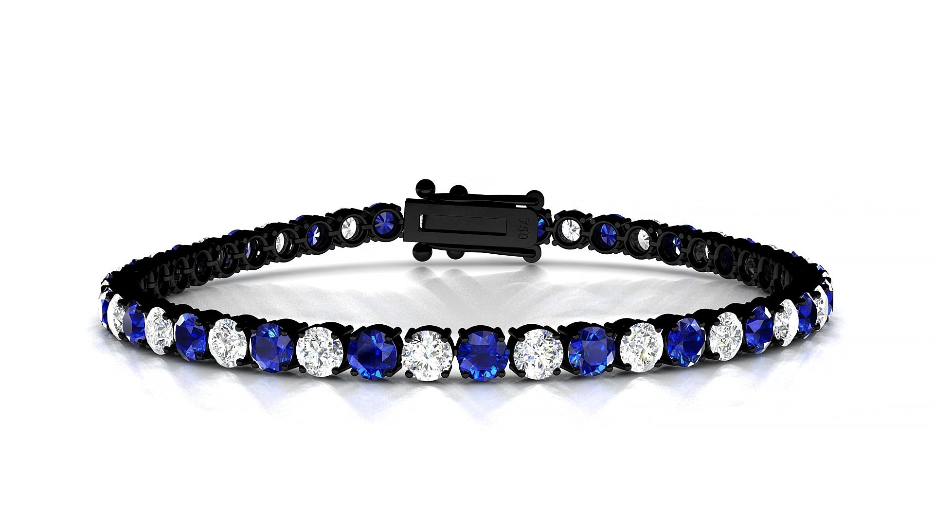 Capri 1-1 | 18k Black Gold 3.4 mm Round Natural Sapphire & Diamond 15 cm Tennis Bracelet