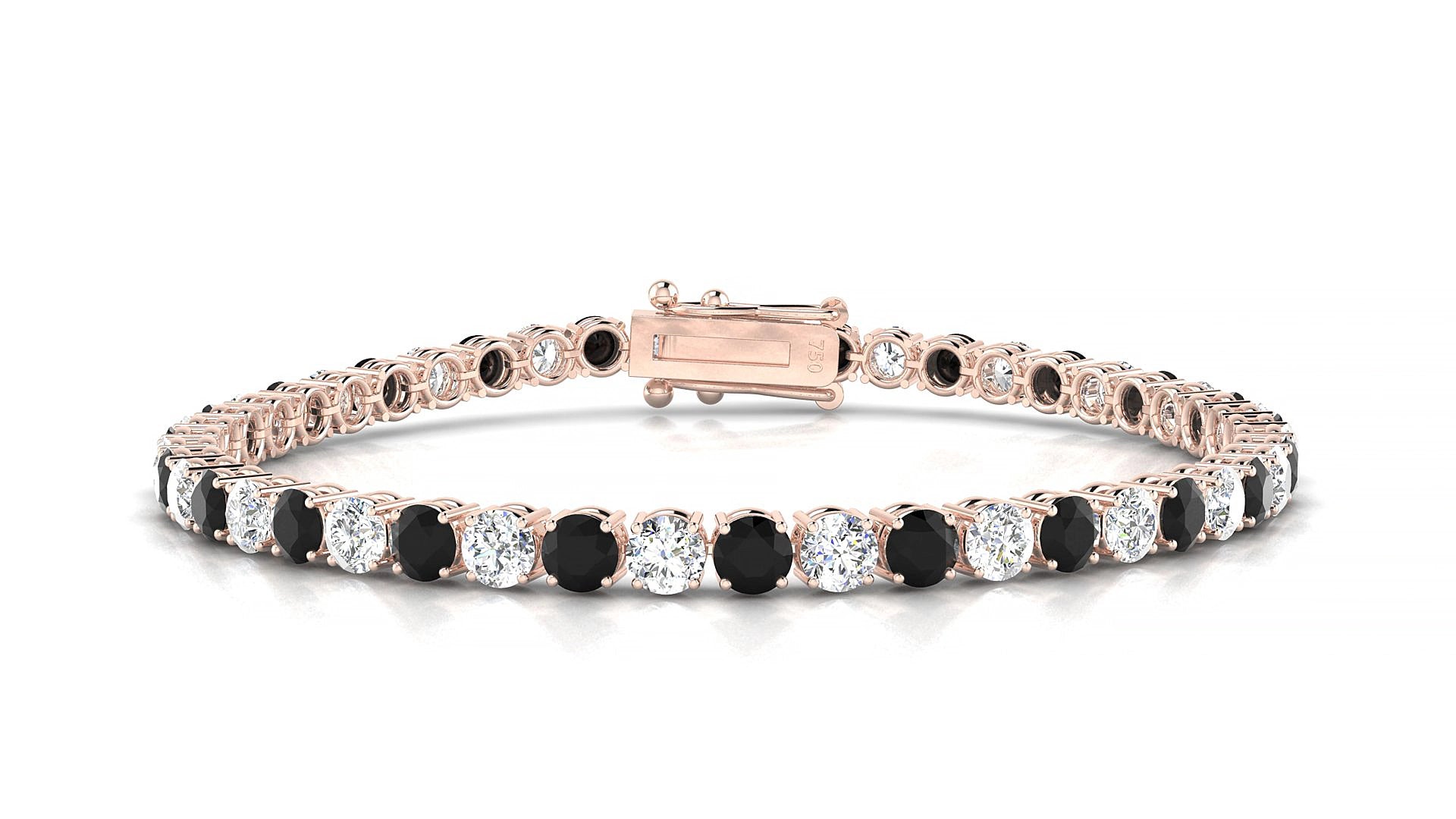 Capri 1-1 | 18k Rose Gold 3.4 mm Round Natural Black Diamond & Diamond 15 cm Tennis Bracelet