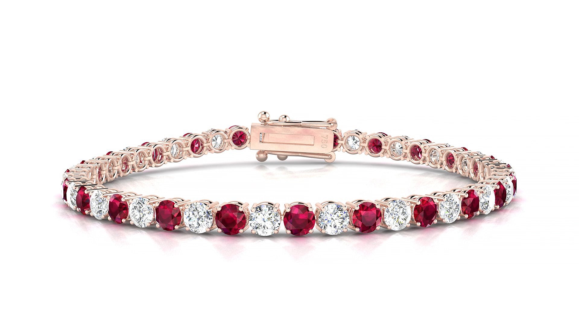 Capri 1-1 | 18k Rose Gold 3.4 mm Round Natural Ruby & Diamond 15 cm Tennis Bracelet