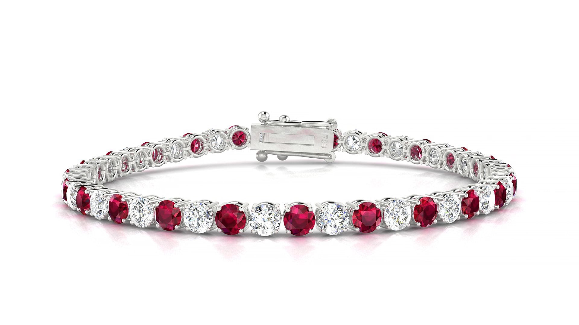 Capri 1-1 | 18k White Gold 3.4 mm Round Natural Ruby & Diamond 15 cm Tennis Bracelet