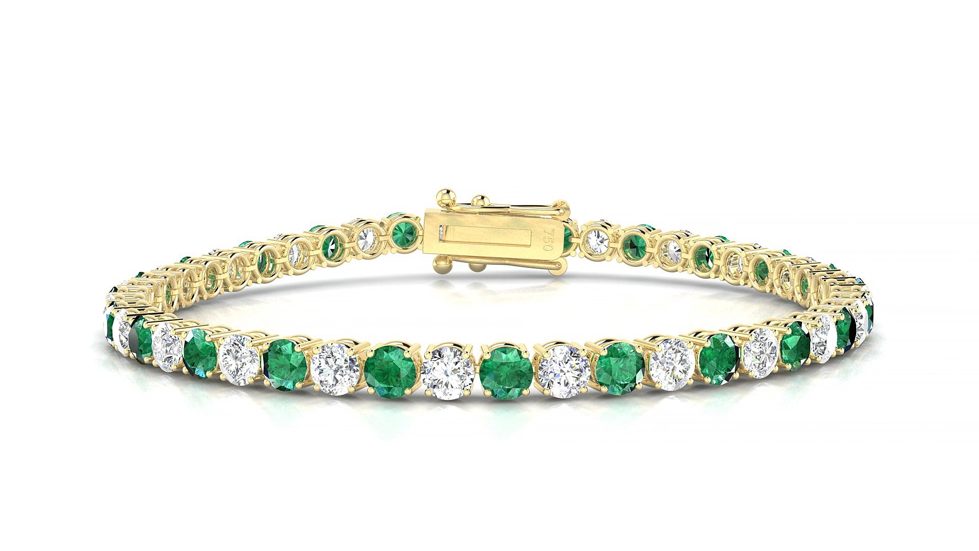 Capri 1-1 | 18k Yellow Gold 3.4 mm Round Natural Emerald & Diamond 18 cm Tennis Bracelet