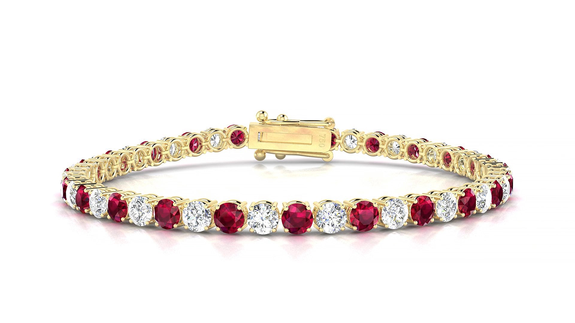 Capri 1-1 | 18k Yellow Gold 3.4 mm Round Natural Ruby & Diamond 15 cm Tennis Bracelet
