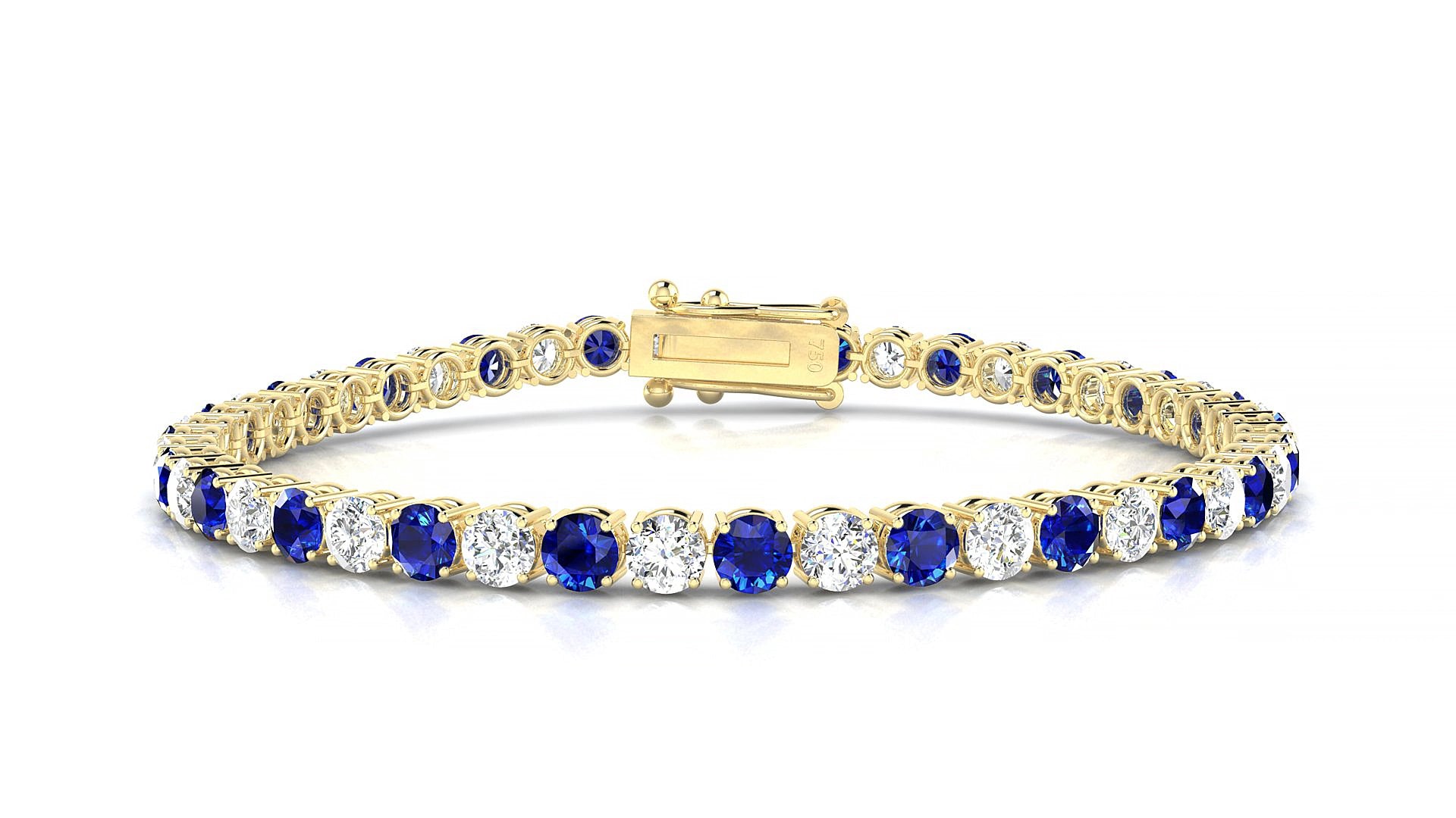 Capri 1-1 | 18k Yellow Gold 3.4 mm Round Natural Sapphire & Diamond 15 cm Tennis Bracelet
