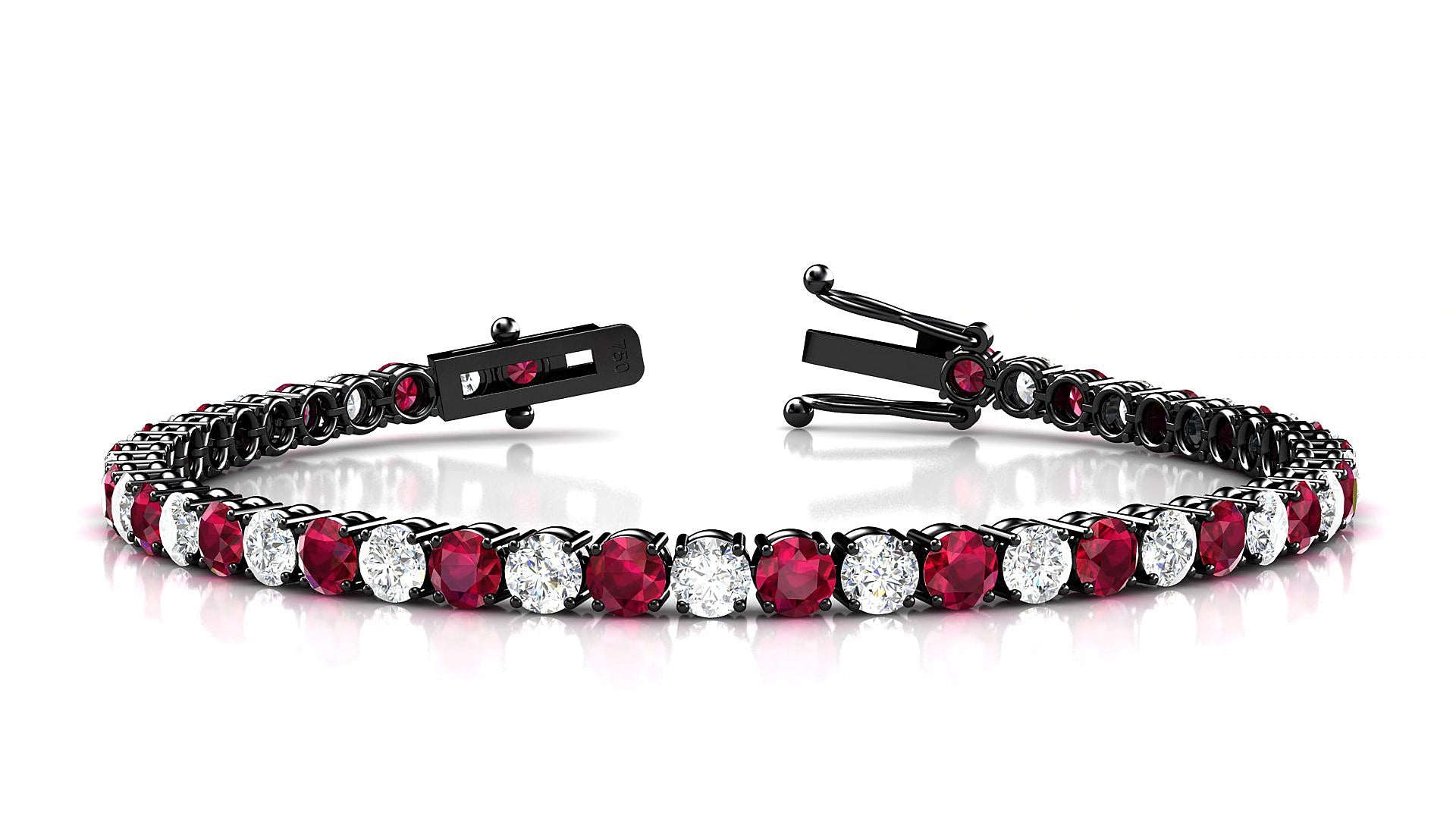 Capri 1-1 | 18k Black Gold 3.4 mm Round Natural Ruby & Diamond 15 cm Tennis Bracelet