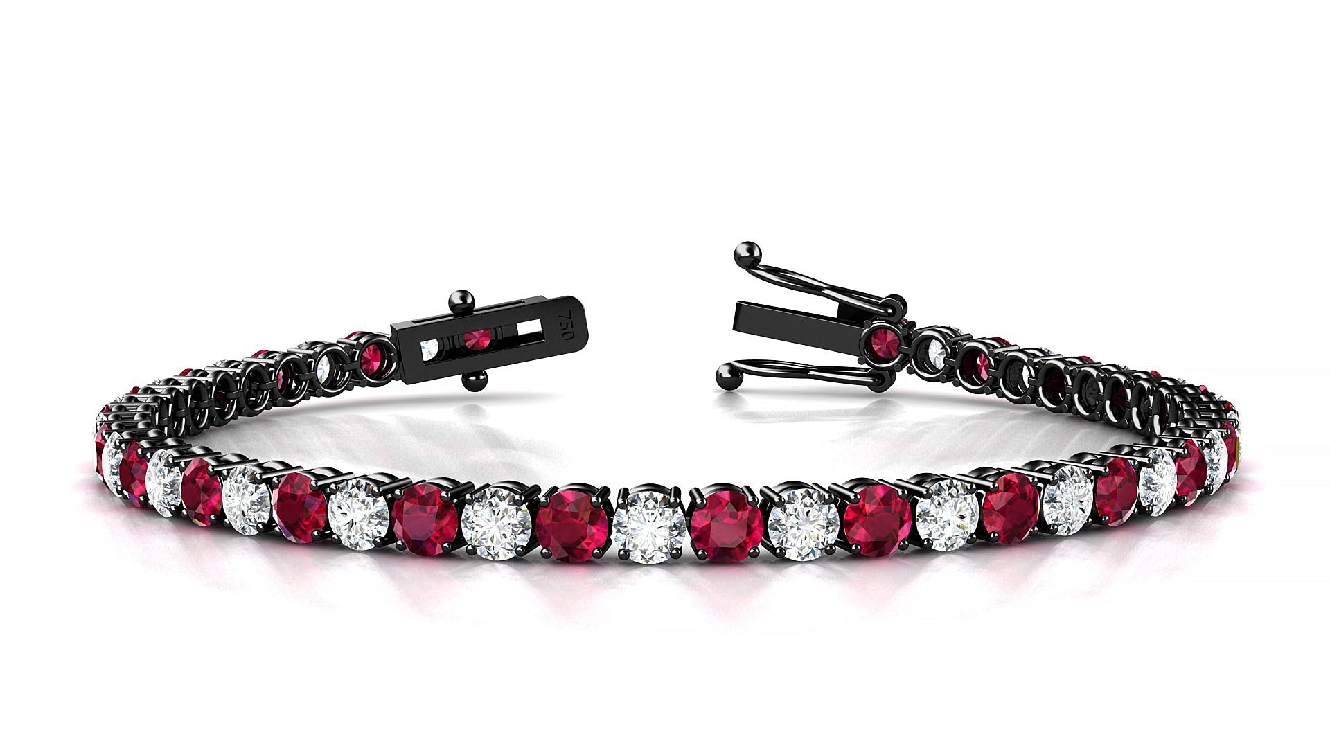 Capri 1-1 | 18k Black Gold 3.4 mm Round Natural Ruby & Diamond Tennis Bracelet