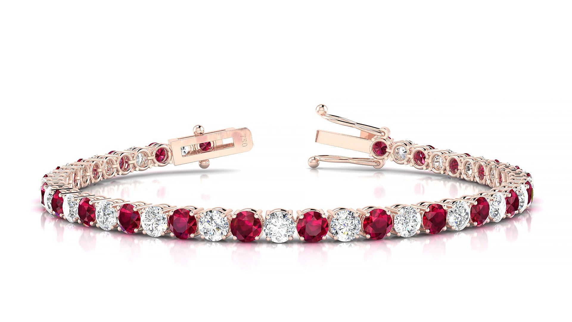 Capri 1-1 | 18k Rose Gold 3.4 mm Round Natural Ruby & Diamond 15 cm Tennis Bracelet