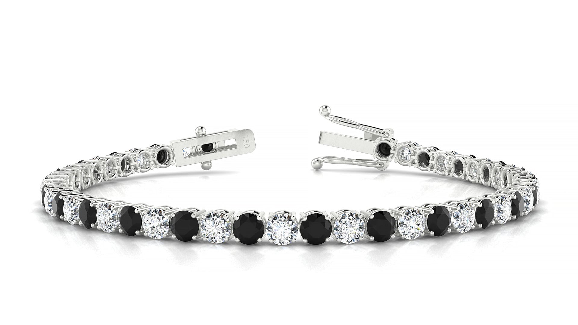 Capri 1-1 | 18k White Gold 3.4 mm Round Natural Black Diamond & Diamond Tennis Bracelet