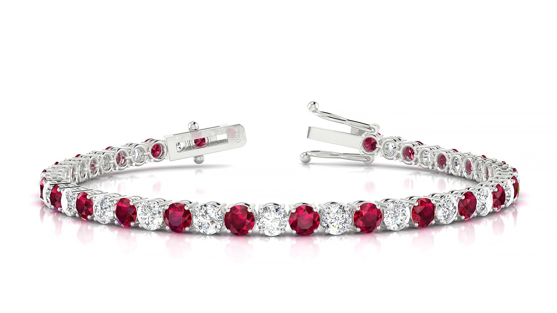 Capri 1-1 | 18k White Gold 3.4 mm Round Natural Ruby & Diamond 15 cm Tennis Bracelet