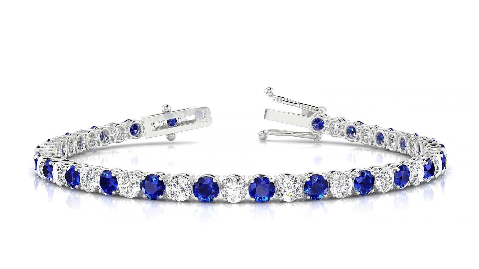 Capri 1-1 | 18k White Gold 3.4 mm Round Natural Sapphire & Diamond 15 cm Tennis Bracelet