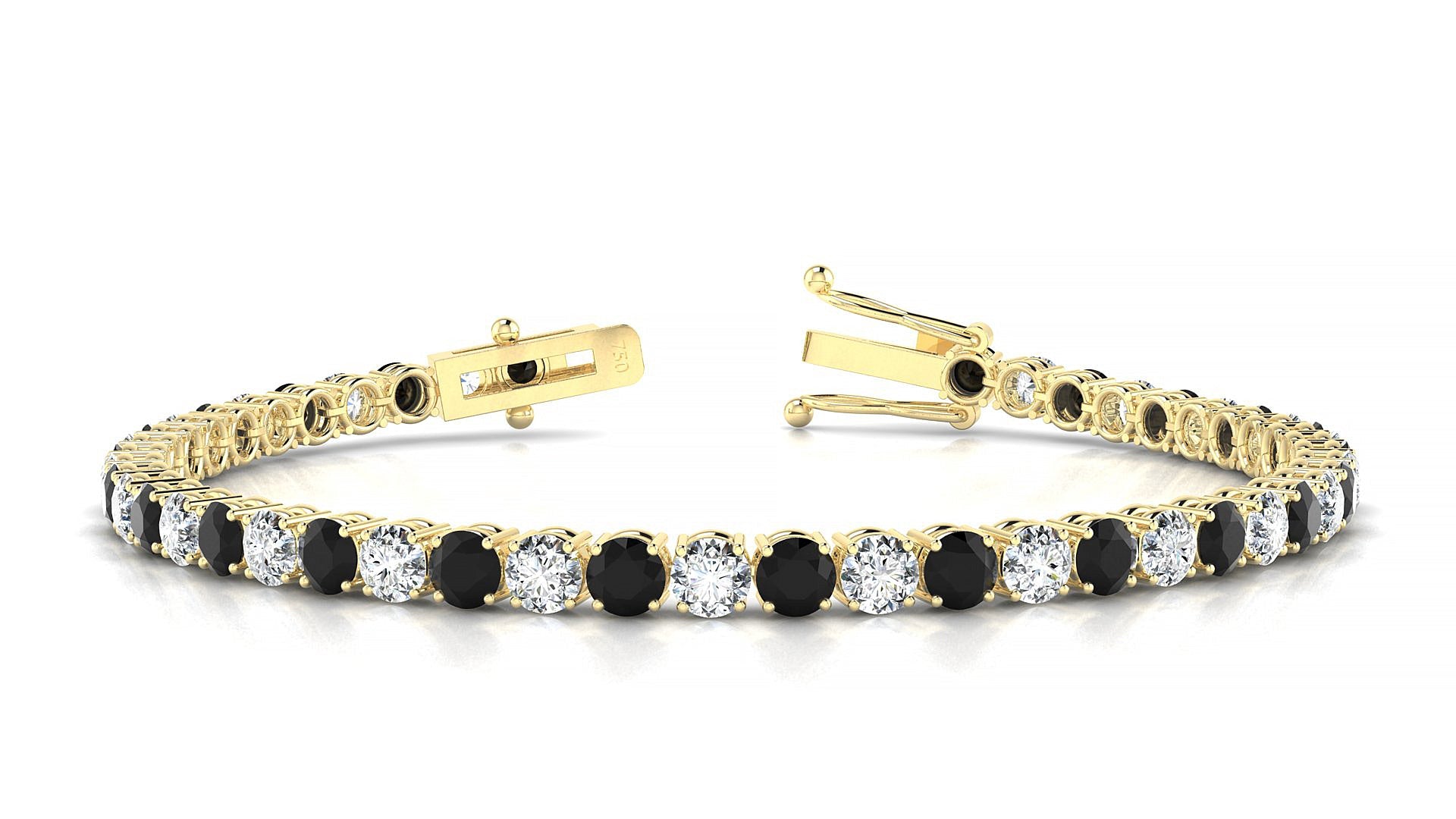 Capri 1-1 | 18k Yellow Gold 3.4 mm Round Natural Black Diamond & Diamond Tennis Bracelet