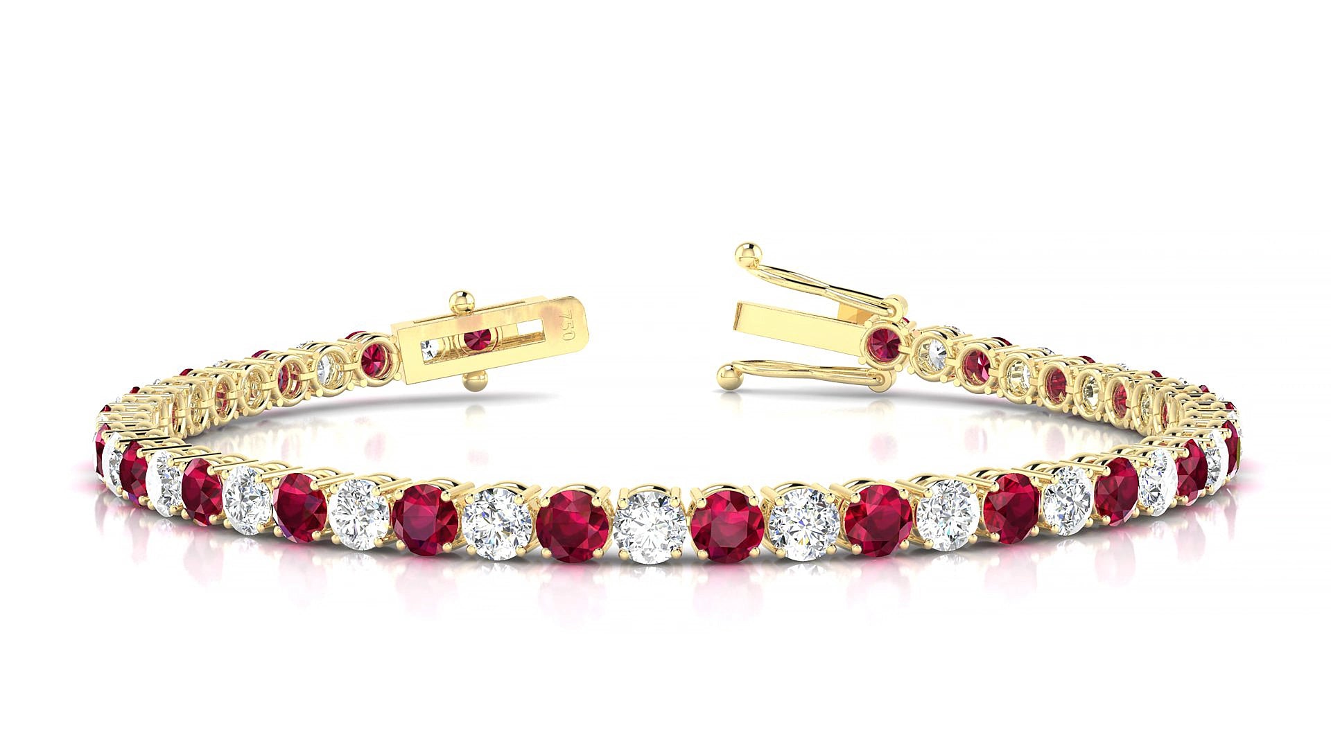 Capri 1-1 | 18k Yellow Gold 3.4 mm Round Natural Ruby & Diamond 15 cm Tennis Bracelet