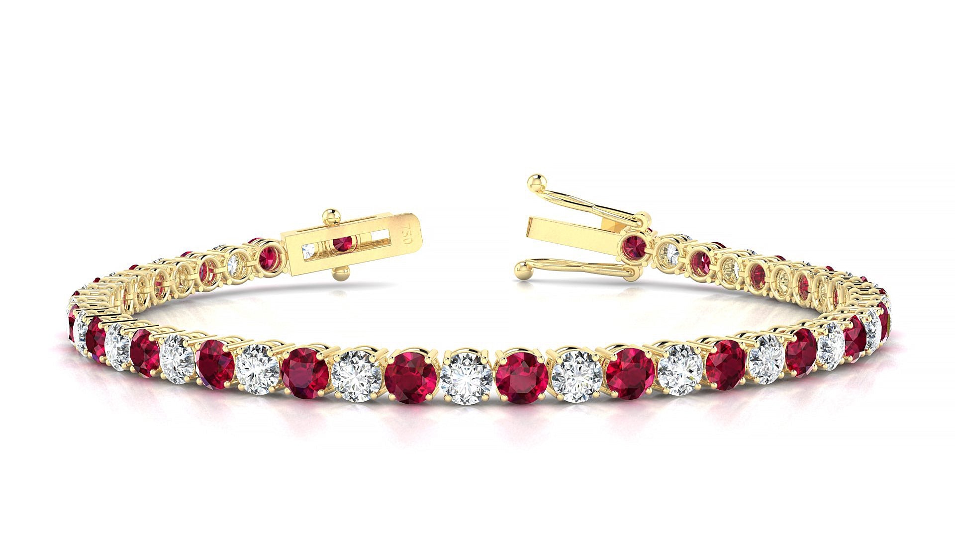 Capri 1-1 | 18k Yellow Gold 3.4 mm Round Natural Ruby & Diamond Tennis Bracelet