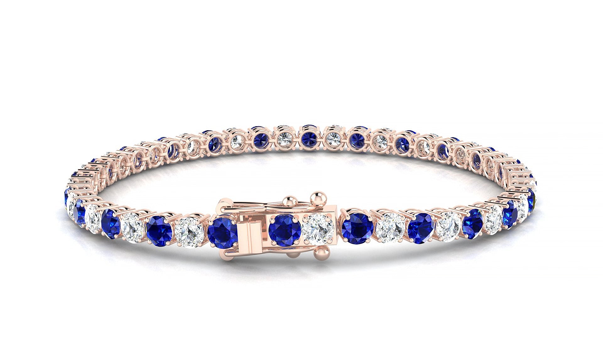 Capri 1-1 | 18k Rose Gold 3.4 mm Round Natural Sapphire & Diamond 15 cm Tennis Bracelet