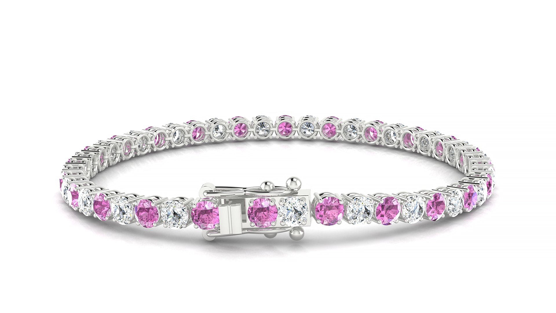 Capri 1-1 | 18k White Gold 3.4 mm Round Natural Pink Sapphire & Diamond Tennis Bracelet