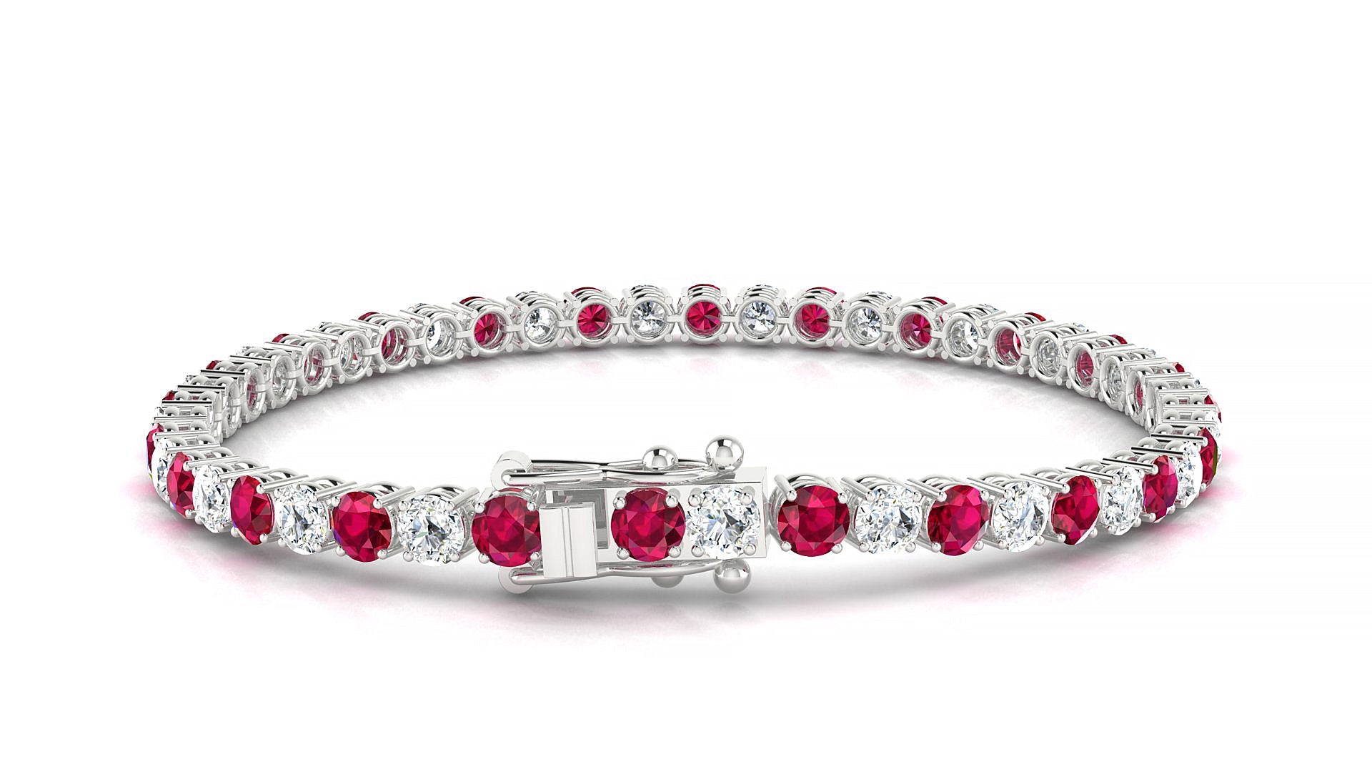 Capri 1-1 | 18k White Gold 3.4 mm Round Natural Ruby & Diamond Tennis Bracelet