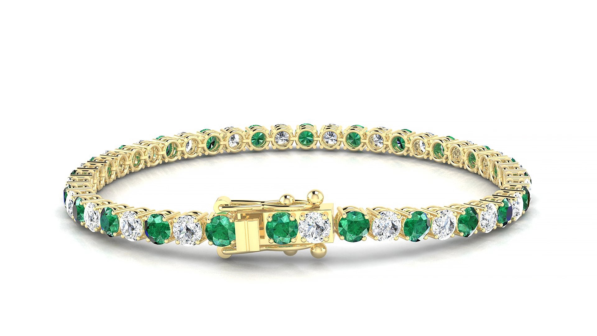 Capri 1-1 | 18k Yellow Gold 3.4 mm Round Natural Emerald & Diamond 18 cm Tennis Bracelet