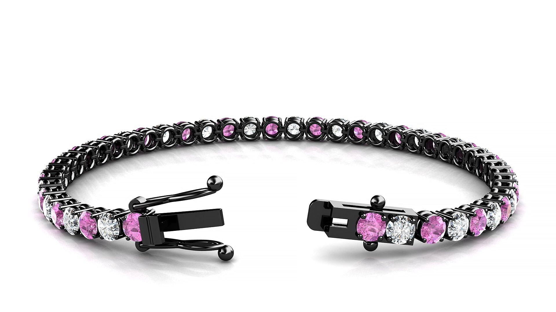 Capri 1-1 | 18k Black Gold 3.4 mm Round Natural Pink Sapphire & Diamond Tennis Bracelet
