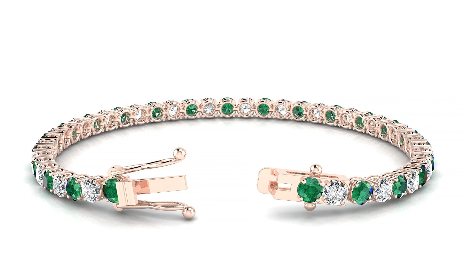 Capri 1-1 | 18k Rose Gold 3.4 mm Round Natural Emerald & Diamond 16 cm Tennis Bracelet