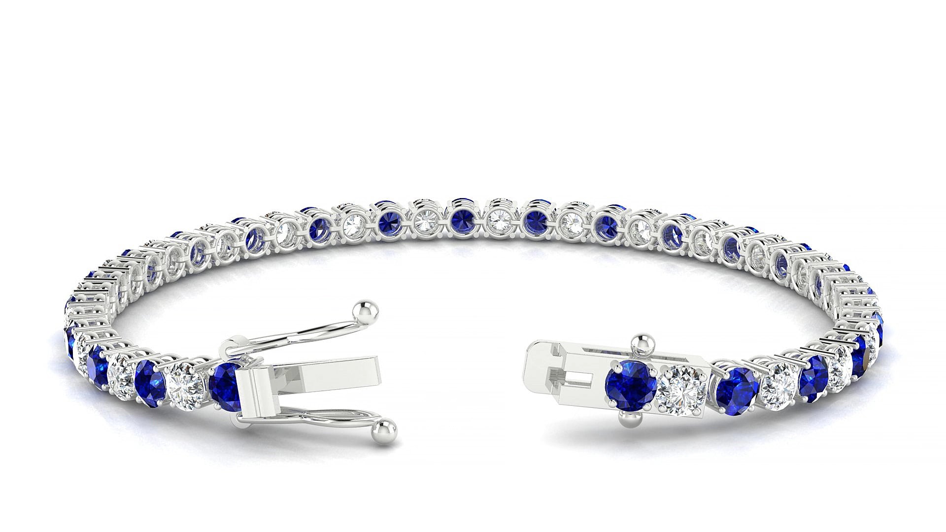 Capri 1-1 | 18k White Gold 3.4 mm Round Natural Sapphire & Diamond 15 cm Tennis Bracelet