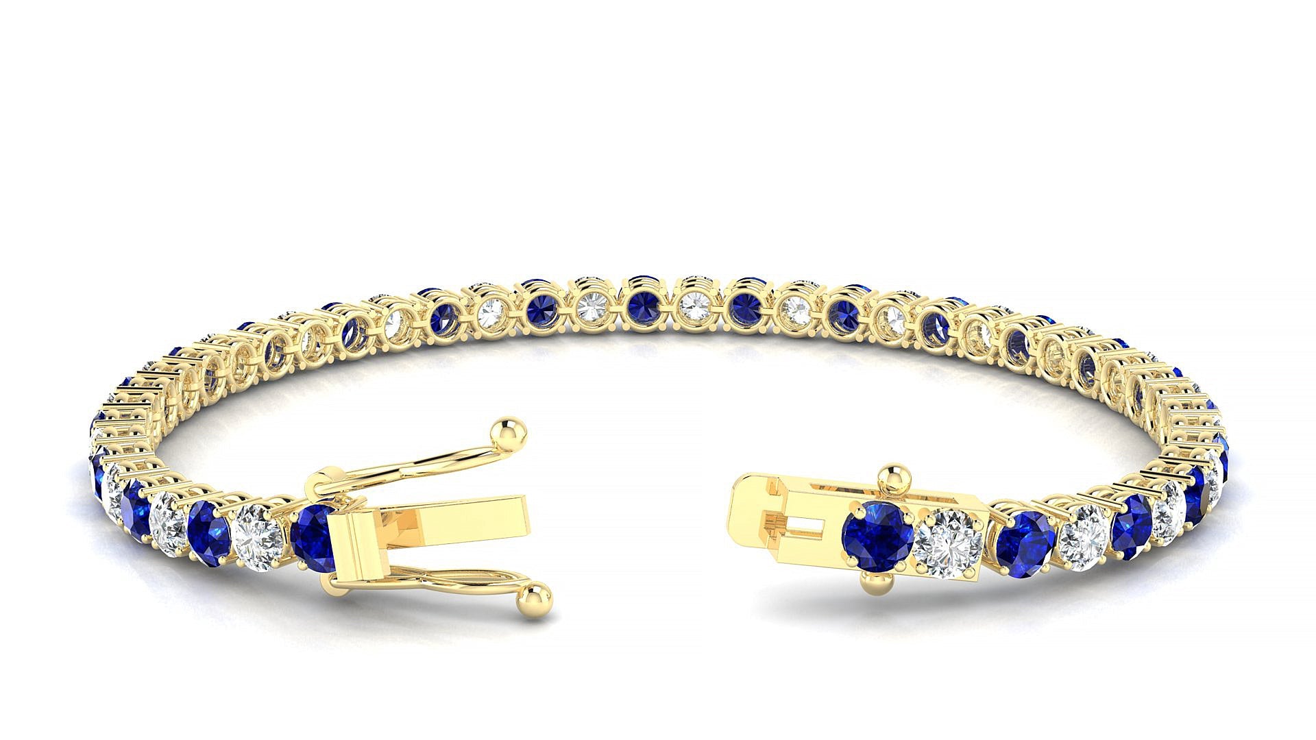 Capri 1-1 | 18k Yellow Gold 3.4 mm Round Natural Sapphire & Diamond Tennis Bracelet