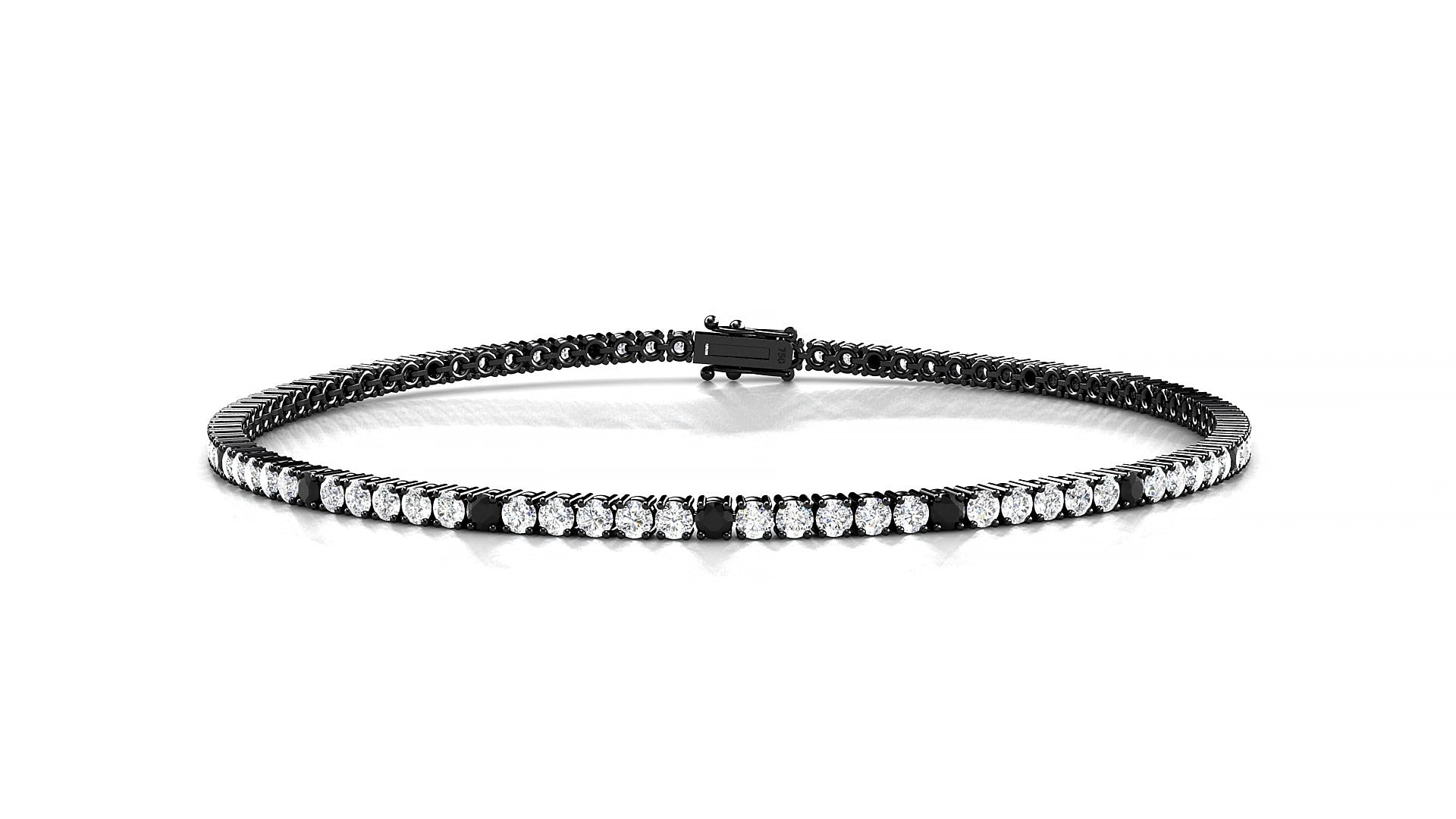 Capri 1-5 | 18k Black Gold 1.7 mm Round Natural Black Diamond & Diamond 15 cm Tennis Bracelet