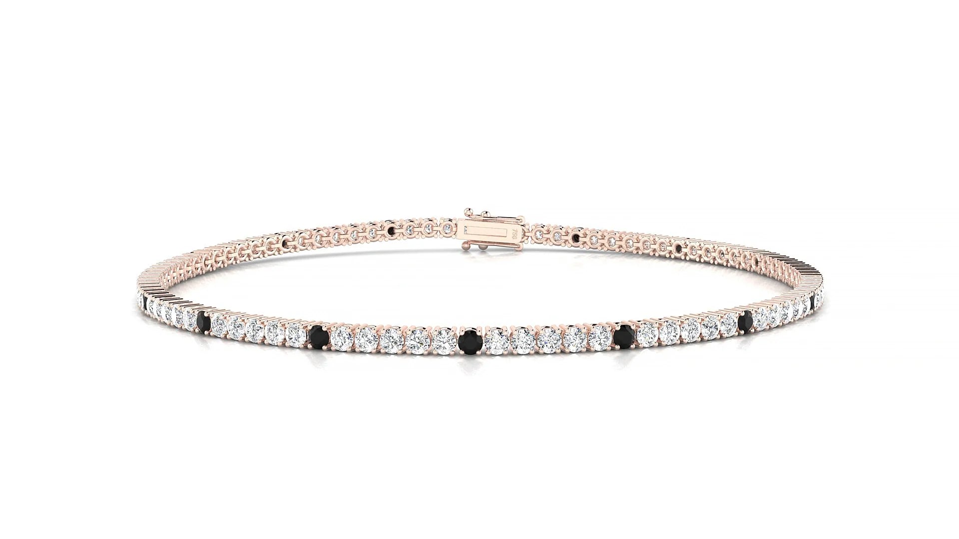 Capri 1-5 | 18k Rose Gold 1.7 mm Round Natural Black Diamond & Diamond Tennis Bracelet