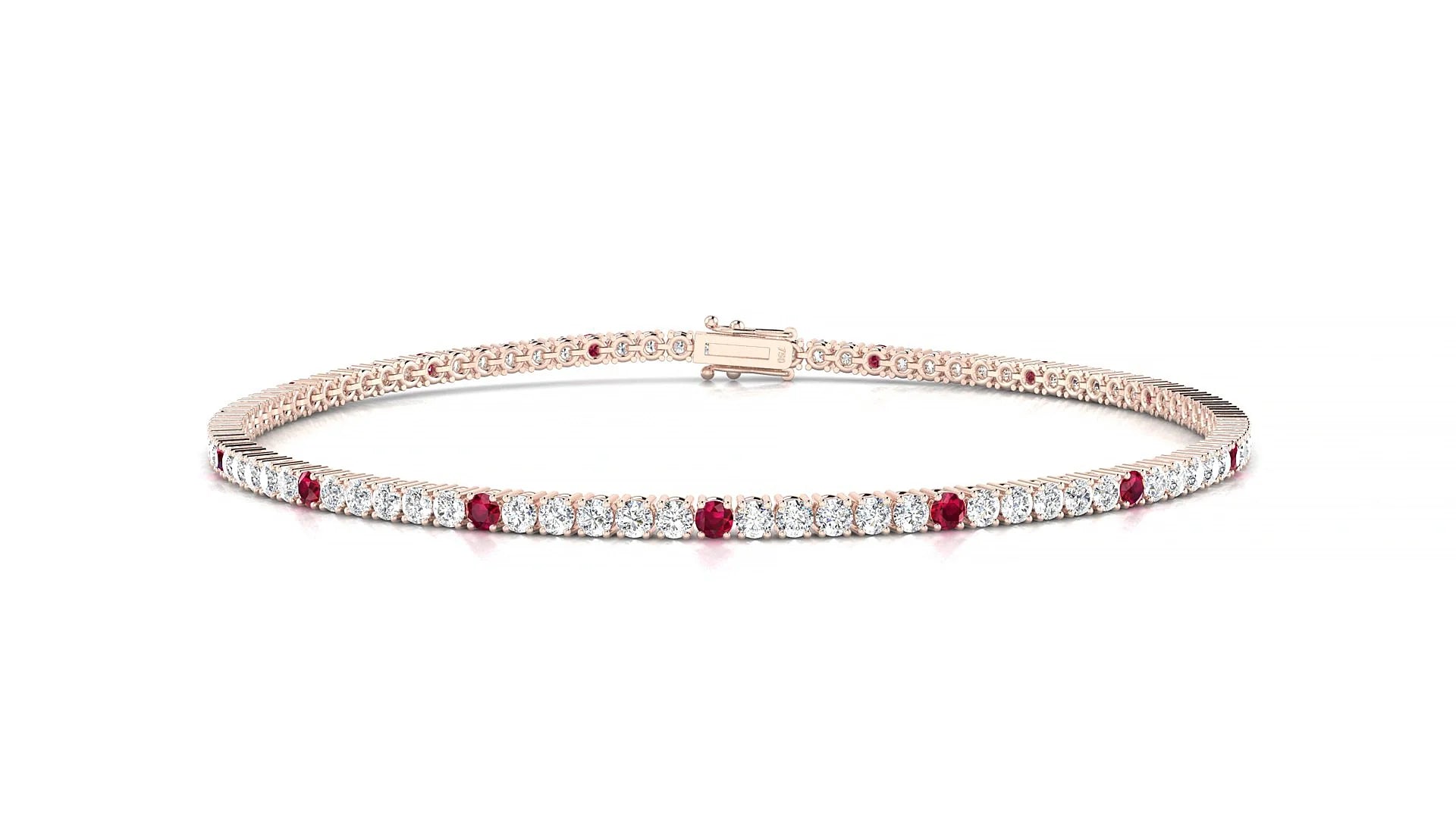 Capri 1-5 | 18k Rose Gold 1.7 mm Round Natural Ruby & Diamond Tennis Bracelet