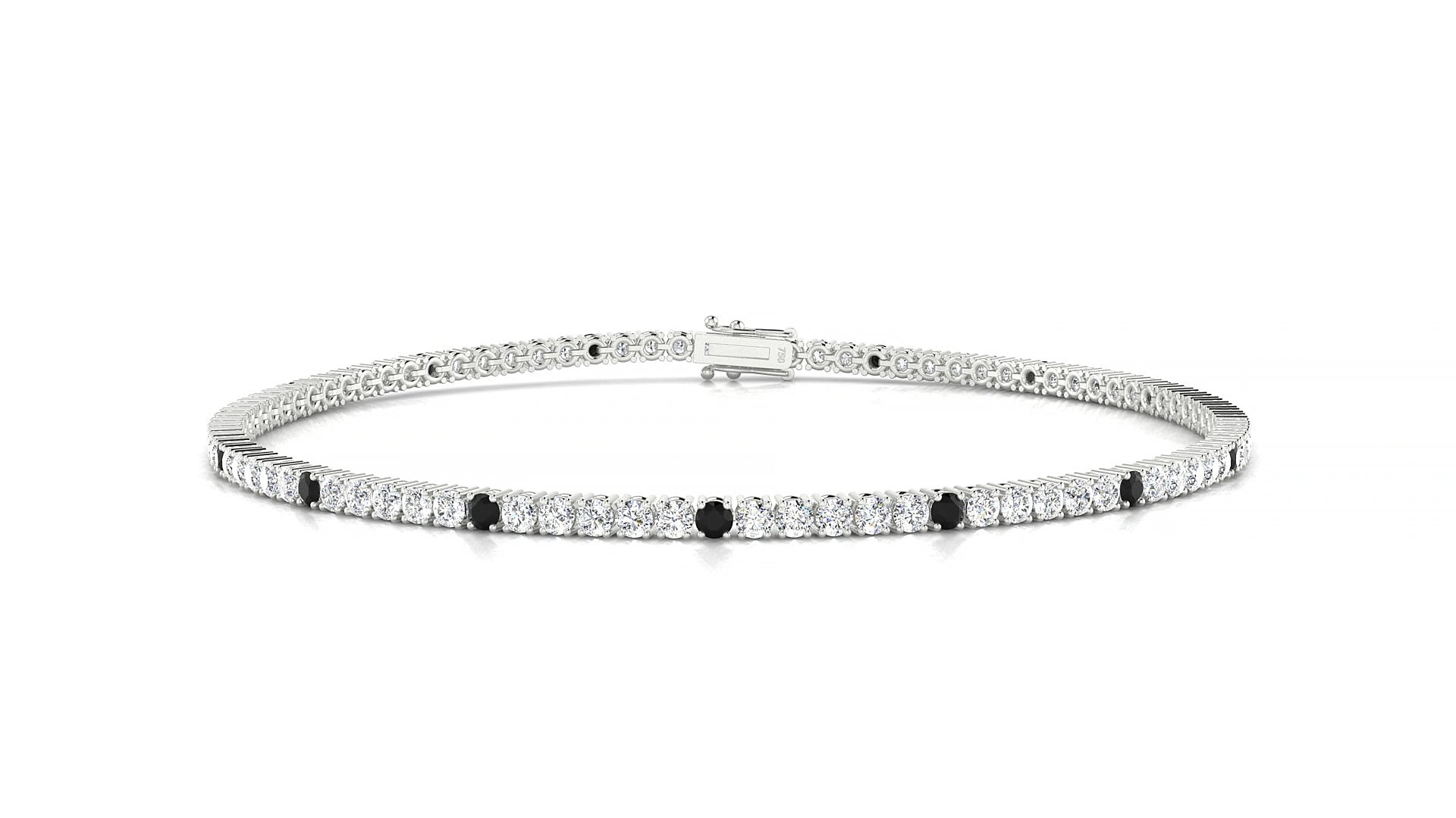 Capri 1-5 | 18k White Gold 1.7 mm Round Natural Black Diamond & Diamond 15 cm Tennis Bracelet