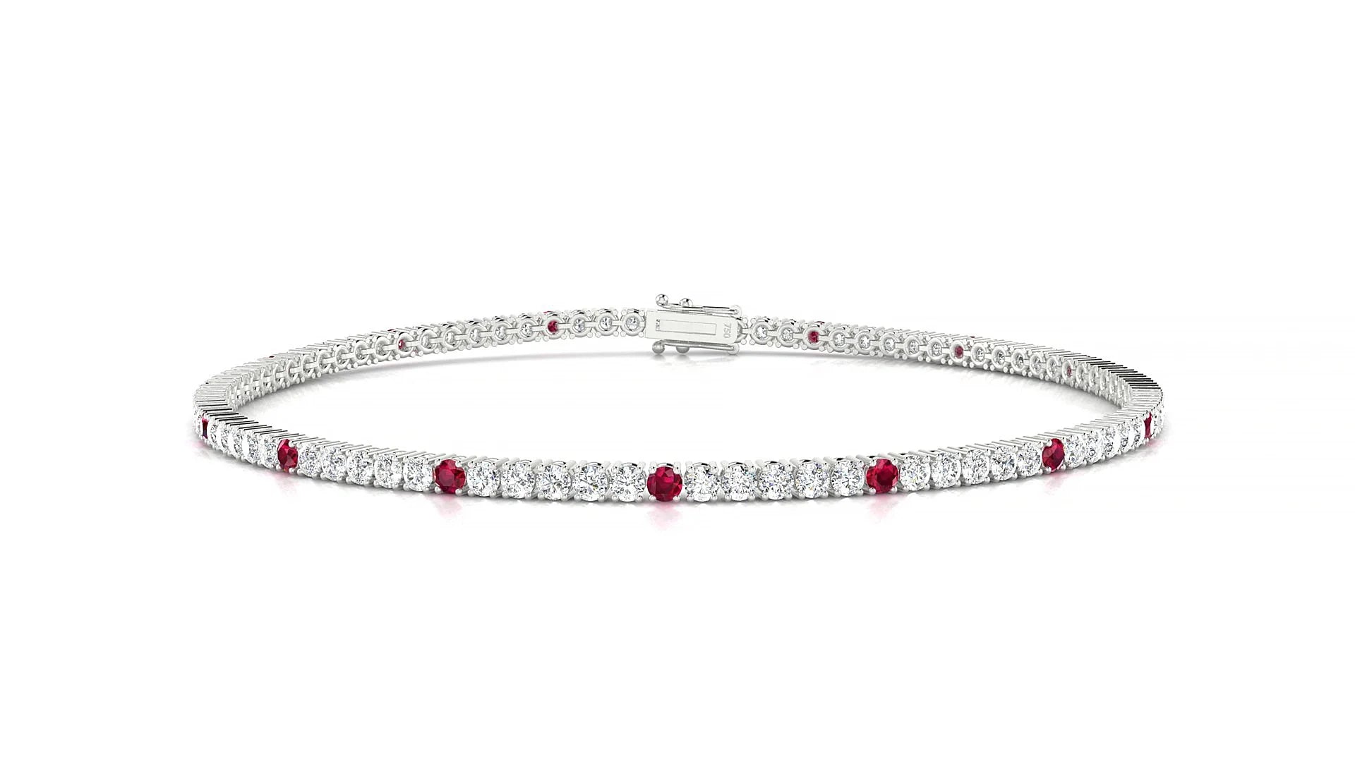 Capri 1-5 | 18k White Gold 1.7 mm Round Natural Ruby & Diamond Tennis Bracelet