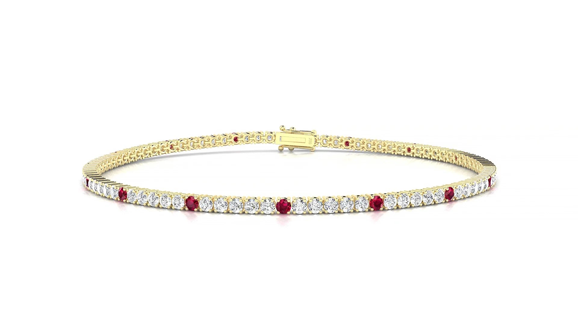 Capri 1-5 | 18k Yellow Gold 1.7 mm Round Natural Ruby & Diamond Tennis Bracelet