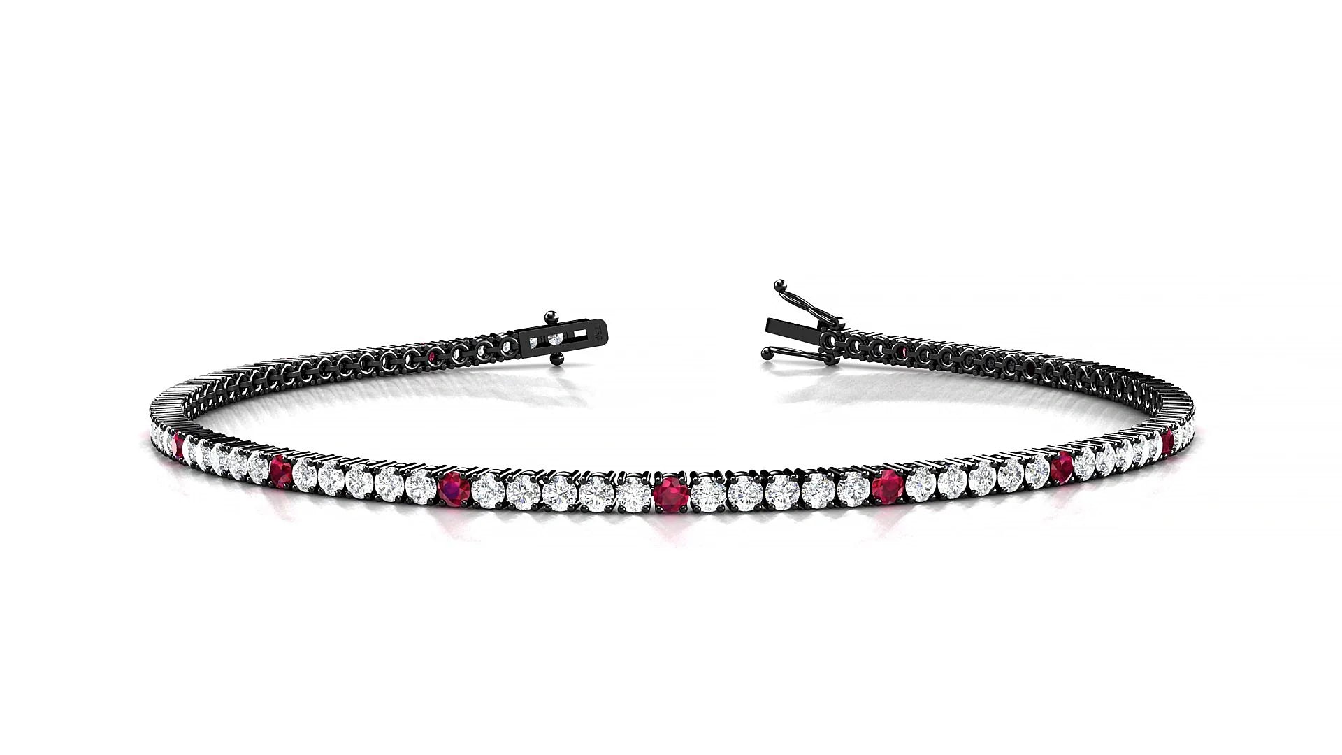Capri 1-5 | 18k Black Gold 1.7 mm Round Natural Ruby & Diamond Tennis Bracelet