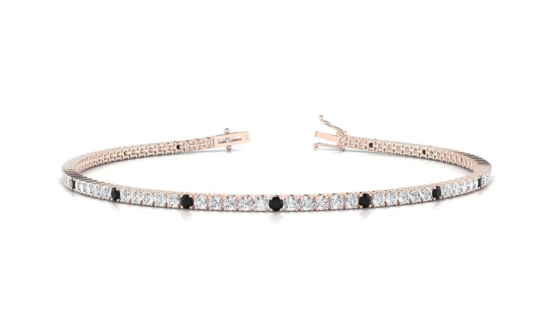 Capri 1-5 | 18k Rose Gold 1.7 mm Round Natural Black Diamond & Diamond 17 cm Tennis Bracelet