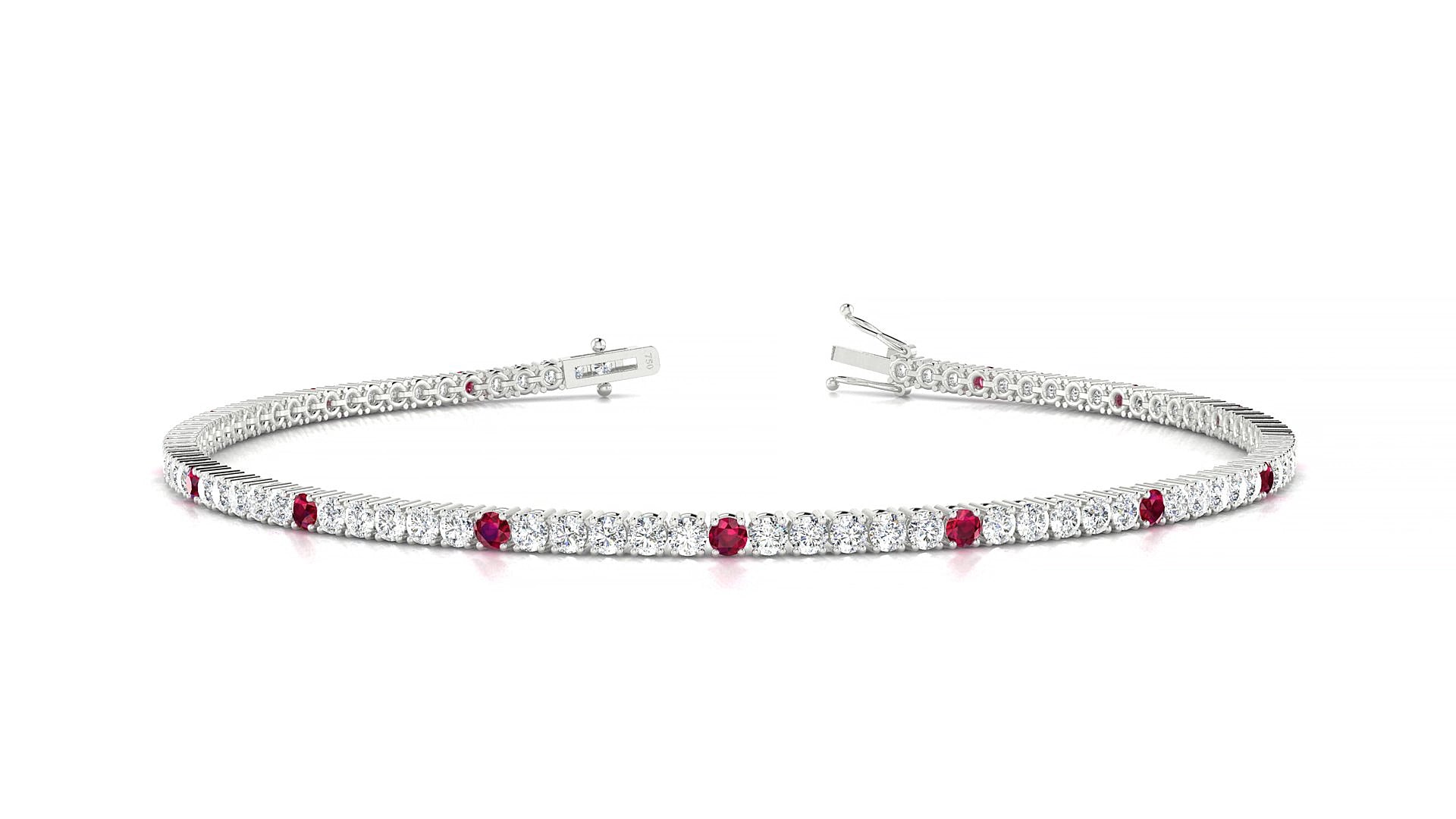 Capri 1-5 | 18k White Gold 1.7 mm Round Natural Ruby & Diamond 15 cm Tennis Bracelet