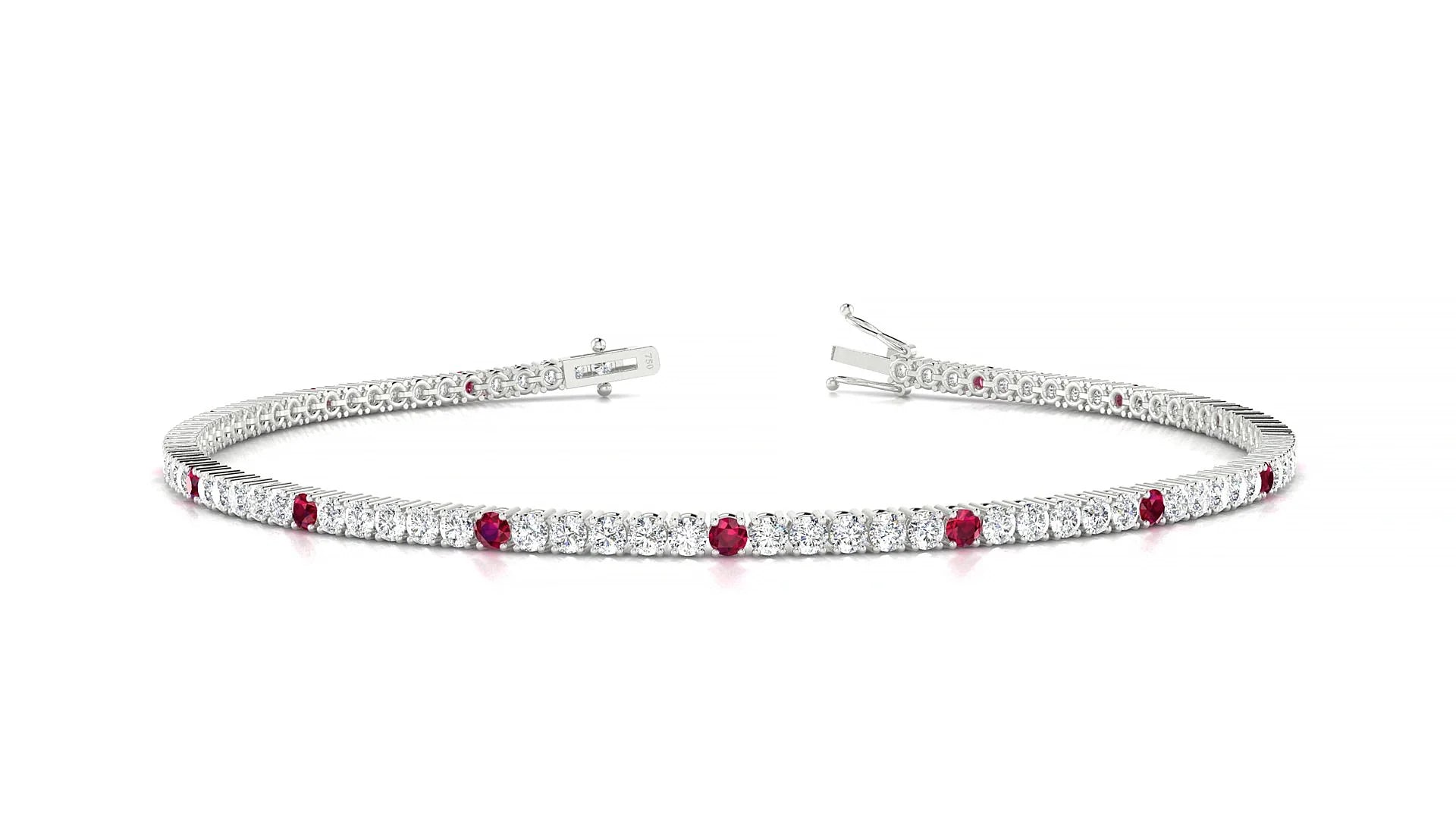 Capri 1-5 | 18k White Gold 1.7 mm Round Natural Ruby & Diamond Tennis Bracelet