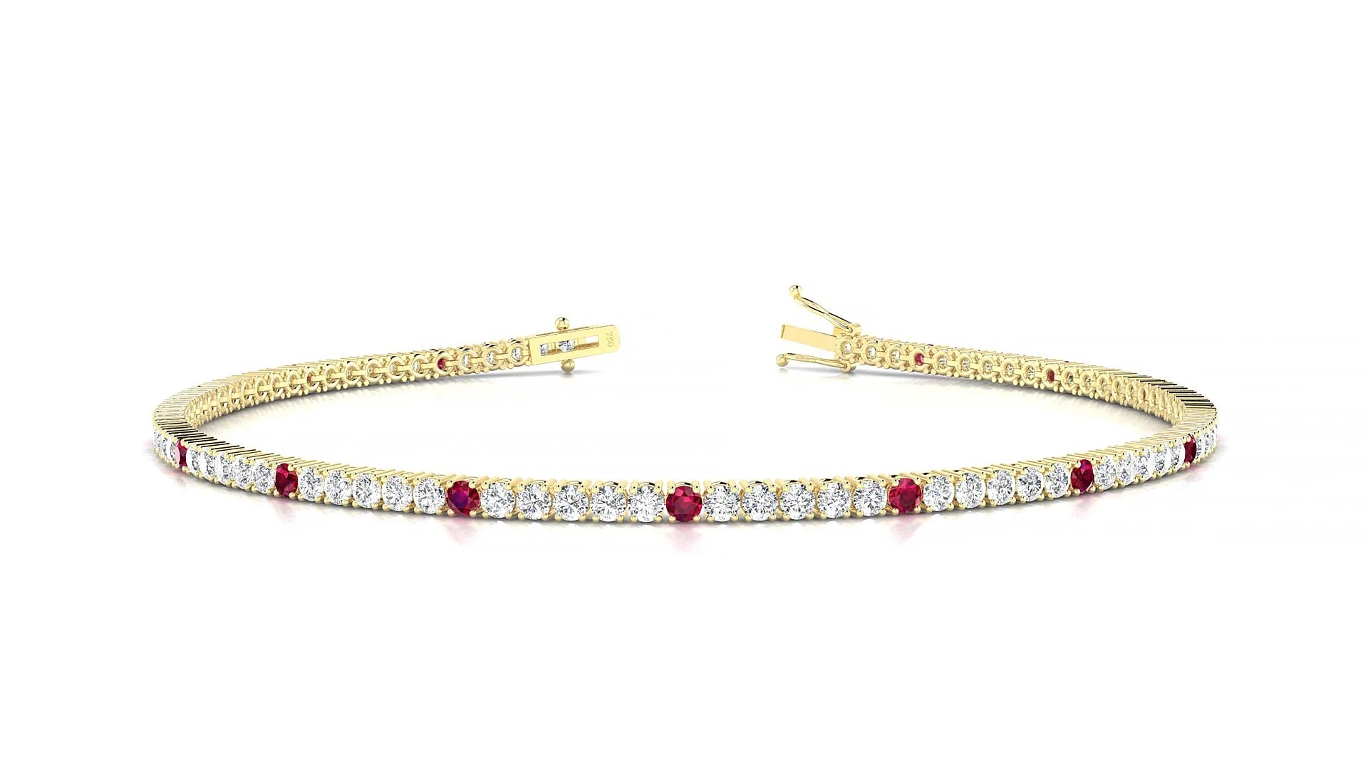 Capri 1-5 | 18k Yellow Gold 1.7 mm Round Natural Ruby & Diamond Tennis Bracelet