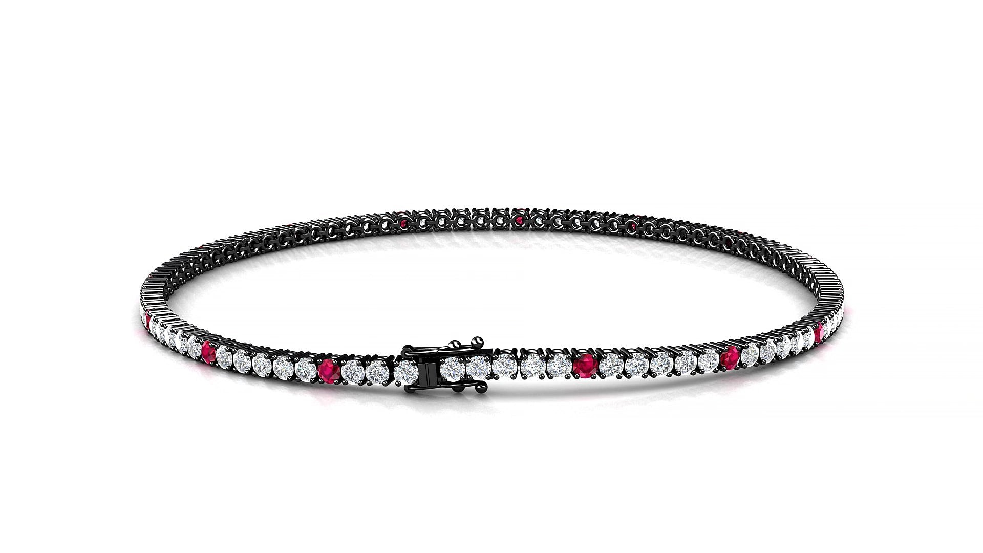 Capri 1-5 | 18k Black Gold 1.7 mm Round Natural Ruby & Diamond 15 cm Tennis Bracelet